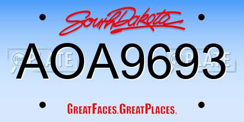 AOA9693 South Dakota License Plate