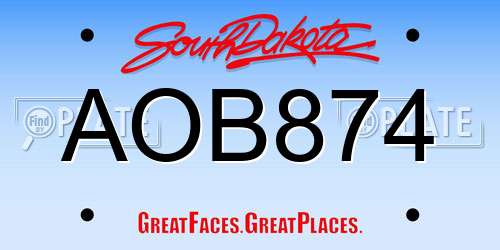 AOB874 South Dakota License Plate