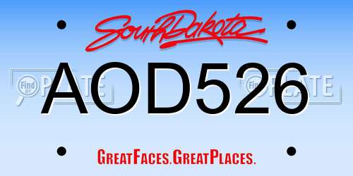 AOD526 South Dakota License Plate
