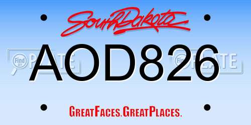 AOD826 South Dakota License Plate