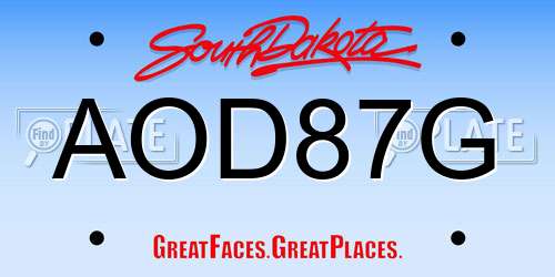 AOD87G South Dakota License Plate