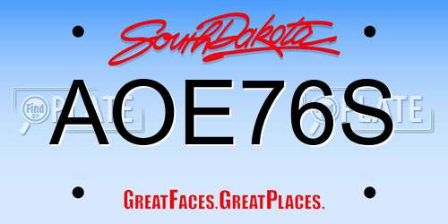 AOE76S South Dakota License Plate