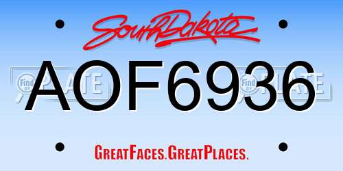 AOF6936 South Dakota License Plate
