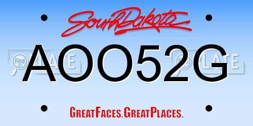 AOO52G South Dakota License Plate