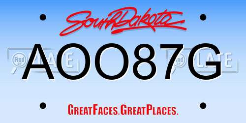 AOO87G South Dakota License Plate