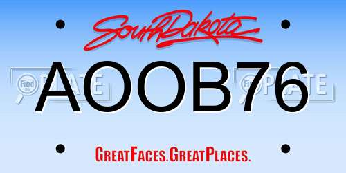 AOOB76 South Dakota License Plate