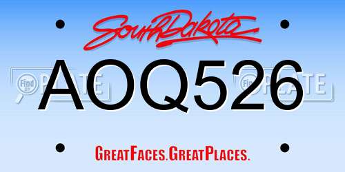 AOQ526 South Dakota License Plate