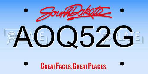 AOQ52G South Dakota License Plate