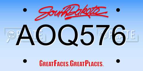 AOQ576 South Dakota License Plate
