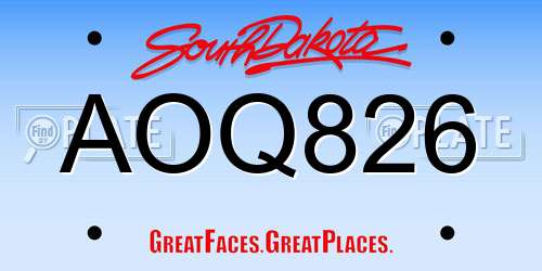 AOQ826 South Dakota License Plate