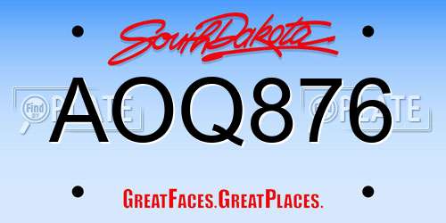 AOQ876 South Dakota License Plate