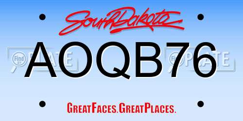 AOQB76 South Dakota License Plate