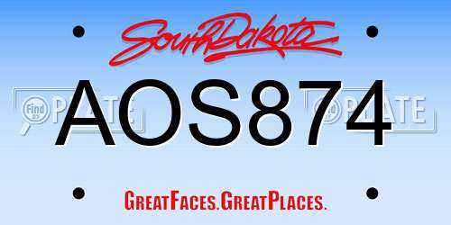 AOS874 South Dakota License Plate