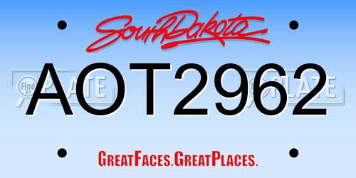 AOT2962 South Dakota License Plate