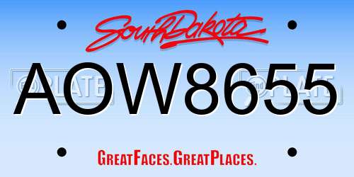 AOW8655 South Dakota License Plate