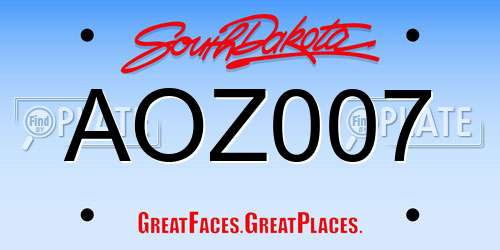 AOZ007 South Dakota License Plate