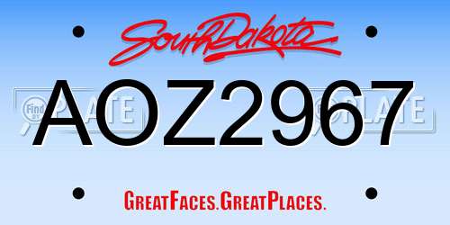 AOZ2967 South Dakota License Plate