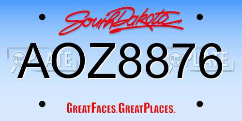 AOZ8876 South Dakota License Plate