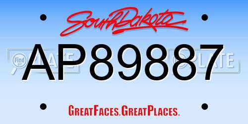 AP89887 South Dakota License Plate