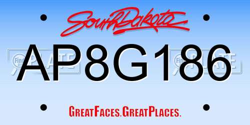 AP8G186 South Dakota License Plate
