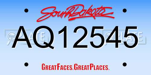 AQ12545 South Dakota License Plate