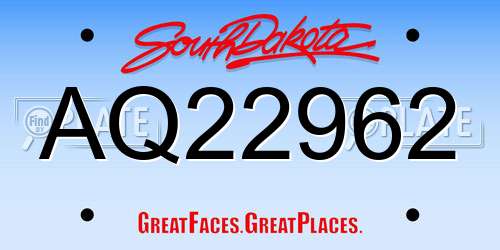 AQ22962 South Dakota License Plate