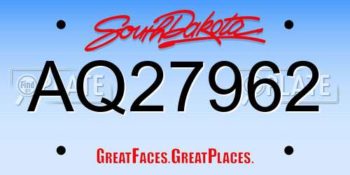 AQ27962 South Dakota License Plate