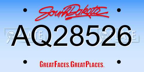 AQ28526 South Dakota License Plate