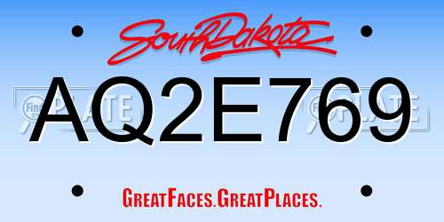 AQ2E769 South Dakota License Plate