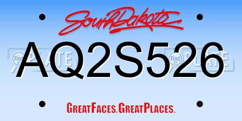 AQ2S526 South Dakota License Plate