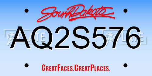AQ2S576 South Dakota License Plate