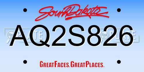 AQ2S826 South Dakota License Plate
