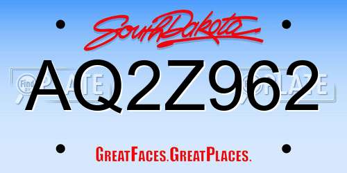 AQ2Z962 South Dakota License Plate