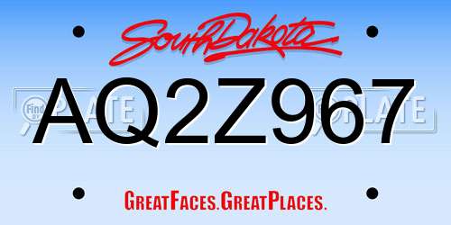AQ2Z967 South Dakota License Plate