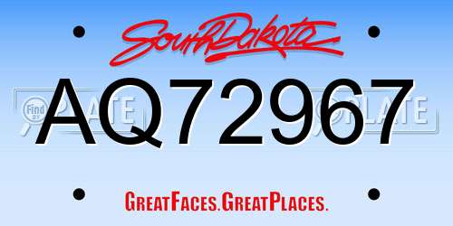 AQ72967 South Dakota License Plate