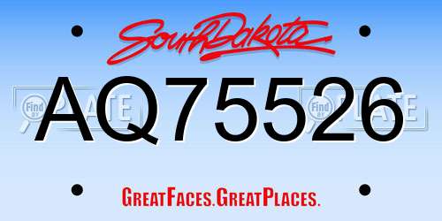 AQ75526 South Dakota License Plate