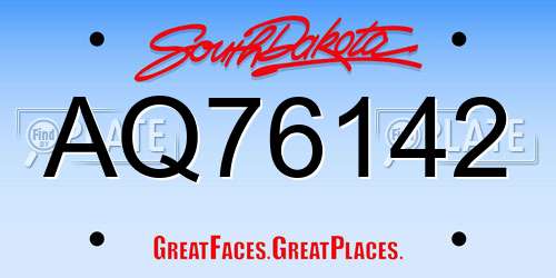 AQ76142 South Dakota License Plate