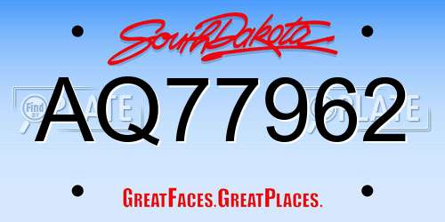 AQ77962 South Dakota License Plate