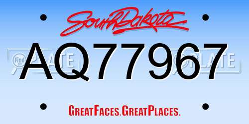 AQ77967 South Dakota License Plate