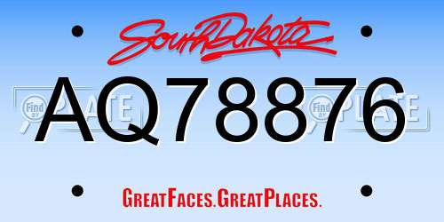 AQ78876 South Dakota License Plate