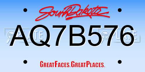 AQ7B576 South Dakota License Plate