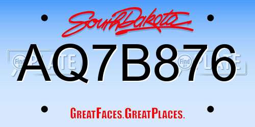 AQ7B876 South Dakota License Plate