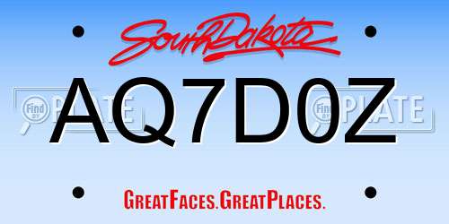 AQ7D0Z South Dakota License Plate
