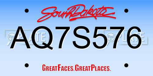 AQ7S576 South Dakota License Plate