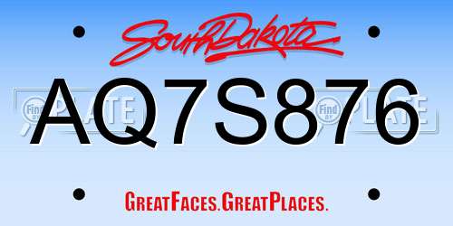 AQ7S876 South Dakota License Plate