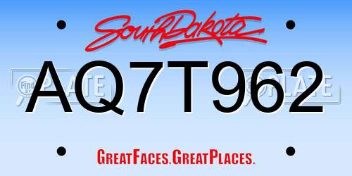 AQ7T962 South Dakota License Plate