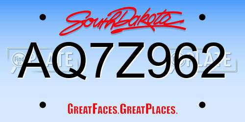 AQ7Z962 South Dakota License Plate