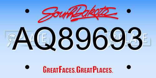 AQ89693 South Dakota License Plate