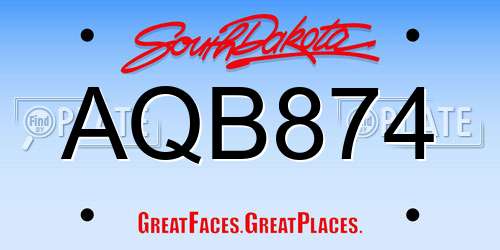 AQB874 South Dakota License Plate
