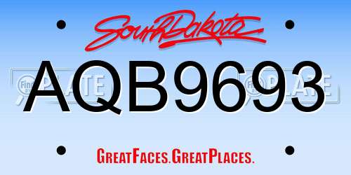 AQB9693 South Dakota License Plate